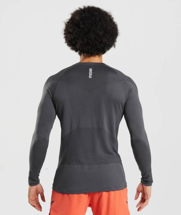 Panske Mikiny Gymshark Apex Seamless Long Sleeve Čierne Čierne Siva | VH2519640